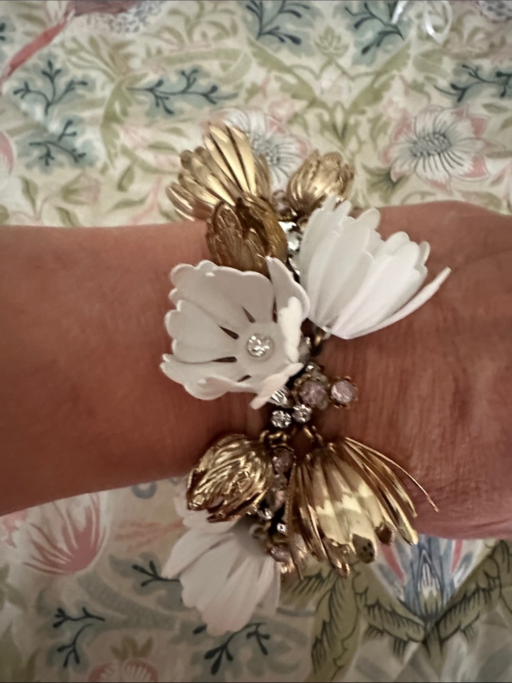 J. Crew Gold and White Floral Charm Bracelet and necklace